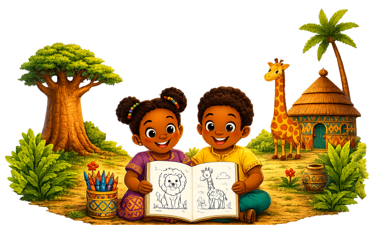 Enfant africain souriant dans l'univers Petit Baobab